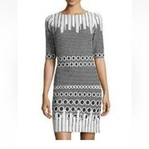 Julia Jordan dress womans size 10 medium black white bodycon abstract casual bus